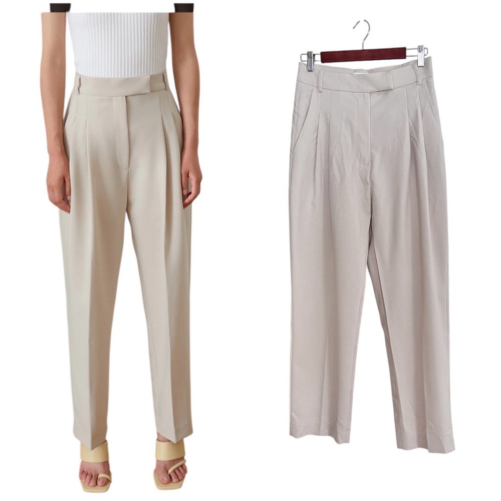 Pixie Market Jaime Pleated Sand Beige Trouser Pants Medium